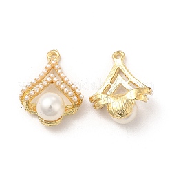 Colgantes de perlas de imitación de plástico abs, fornituras de aleación, encanto del ventilador, dorado, 23x18x9.5mm, agujero: 1 mm