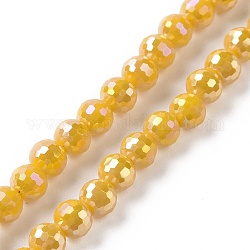 Chapelets de perles en verre opaque de couleur unie, de couleur plaquée ab , facette, ronde, orange, 5.5~6mm, Trou: 1.2~1.5mm, Environ 95 pcs/chapelet, 21.26'' (54 cm)