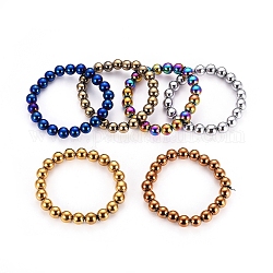 Bracelets de perles hématites synthétiques non magnétiques, ronde, couleur mixte, 57~59mm