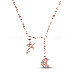 TINYSAND 925 Sterling Silver Pentagram & Moon Rhinestone Pendant Necklaces, Rose Gold, 18 inch