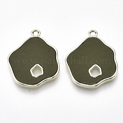 Alloy Pendants, with Cloth, Light Gold, Dark Olive Green, 28x23x2.5mm, Hole: 2mm