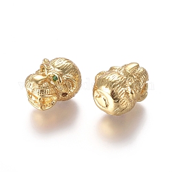 Perles de zircone cubique micro pave en Laiton, singe, verte, or, 10x13x14.5mm, Trou: 1.4mm