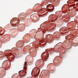 Chapelets de perles en quartz aux fraises naturelles, pierre roulée, pépites, 3~14x3~14mm, Trou: 1mm, environ 15.35 pouce