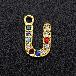 Подвески сплава Rhinestone, золотые, красочный, буквы, letter.u, 12.5x8x2 мм, отверстие : 1.5 мм
