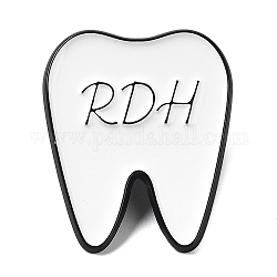 Pin de esmalte de tema dental, Broche de aleación de zinc negro para ropa mochila., diente con palabra rdh, blanco, 29x24x1.5mm