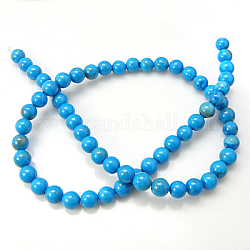 Natural Howlite Beads Strands, Dyed, Round, Sky Blue, 6mm, Hole: 1mm, about 63pcs/strand, 14.8 inch