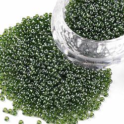 Perline di semi di vetro rotonde di grado 12/0, colori trasparenti lustered, verde, 12/0, 2x1.5mm, Foro: 0.3 mm
