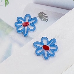 Cabochon in acrilico asimmetrico accessori, per fare orecchini, fiore, blu, 32x29mm