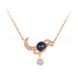 925 подвесные стерлингового серебра ожерелья, горный хрусталь и стеклянные бусы, Вселенная с луной и звездой, розовое золото , кристалл