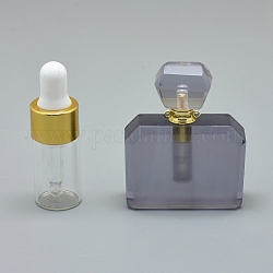 Pendentifs de bouteille de parfum ouvrable en quartz synthétique, avec des accessoires en laiton et des bouteilles d'huile essentielle en verre, violet, 48~49x39~40x13~15mm, Trou: 1.2mm, capacité de la bouteille en verre : 3 ml (0.101 fl. oz), capacité de pierres précieuses: 1 ml (0.03 fl. oz)