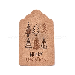 Etichette regalo in carta, tag hange, per arti e mestieri, per Natale, con la parola buon natale & modello dell'albero di Natale, Burlywood, 50x30x0.3mm, Foro: 5 mm
