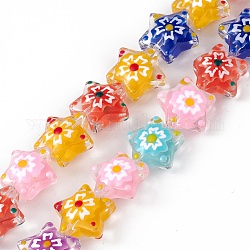 Handgemachte Murano Glas Perlen Stränge, mit Emaille, Stern mit Sakura-Muster, Mischfarbe, 13x13.5x12 mm, Bohrung: 1 mm, ca. 33 Stk. / Strang, 14.72 Zoll (37.4 cm)