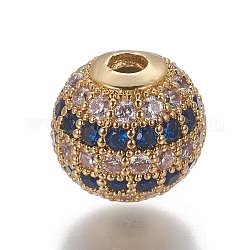 Messing Zirkonia Perlen, Runde, Blau, golden, 10x9.5 mm, Bohrung: 2.5 mm