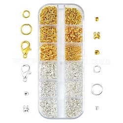 DIY Jewelry Making Finding Kit, Including Iron Open Jump Rings & Bead Tips, Rondelle & Tube Brass Crimp Beads, Zinc Alloy Lobster Claw Clasps, Platinum & Golden, 4~10x0.7~6mm, Inner Diameter: 2.6~4.6mm, Hole: 1~1.5mm