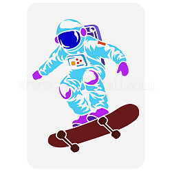 Fingerinspire astronauta su skateboard pittura stencil 8.3x11.7 pollice skater spaceman disegno modello riutilizzabile di plastica scava fuori stencil fai da te mestiere per dipingere sulla parete mobili in legno