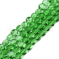 Fili di perline do vetro trasparente, sfaccettato, rotondo e piatto, verde mare medio, 4x2.5mm, Foro: 0.8 mm, circa 148~149pcs/filo, 21.85 pollice ~ 22.64 pollici (55.5~57.5 cm)