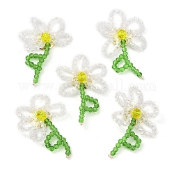 Cabochons tissés en perles de verre faits à la main, pour la fabrication de bijoux de bricolage, avec accessoires en laiton, fleur, clair, 40~43x25~30x7~7.5mm