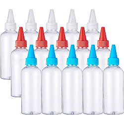 Bottiglia vuota di plastica per liquidi, tappo superiore della bocca appuntita, chiaro, 15.3x3.9cm, Capacità: 100ml, 5 pz / colore, 15 pc / set