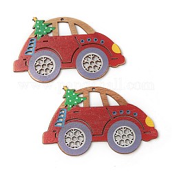 Tema navideño madera natural grandes colgantes, coche, rojo, 68x109x3mm, agujero: 3 mm