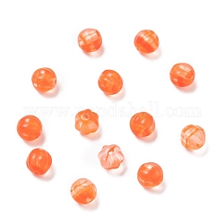 Autumn Theme Czech Glass Beads, with Gold Wash, Pumpkin/Round Melon, Orange Red, 8mm, Hole: 0.8mm, about 14pcs/10g