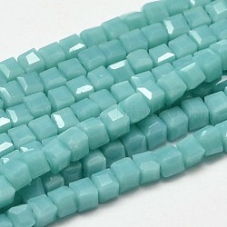 Sfaccettate perle di vetro cubo fili, cielo blu, 2.5x2.5x2.5mm, Foro: 0.5 mm, circa 185pcs/filo, 15.7 pollice