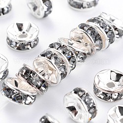 Séparateurs perles en laiton avec strass, couleur argentée, sans nickel, diamant noir, 5x2.5mm, Trou: 1mm