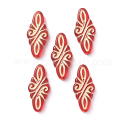 Perles acryliques plaquées, métal enlacée, losange avec floral, rouge, 29.5x14x5.5mm, Trou: 1.4mm