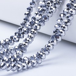 Placcare trasparente perle di vetro fili, pieno placcato, sfaccettato, rondelle, platino placcato, 3x2mm, Foro: 0.8 mm, circa 150~155pcs/filo, 15.7~16.1 pollice (40~41 cm)