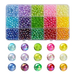 Perline acriliche trasparenti a 15 colore, ab colore placcato, tondo, colore misto, 6x5mm, Foro: 1.5~1.8 mm, 1200~1275pc / scatola