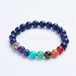 Chakra Jewelry, Natural Lapis Lazuli Beaded Stretch Bracelets, with Alloy Spacer Beads, Antique Silver, 1-3/4 inch(45mm)