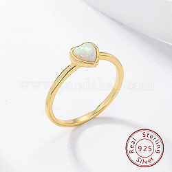 Anello da dito con cuore in opale sintetico melata, 925 anelli in argento sterling, oro, diametro interno: 16mm