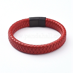 Pulseras de tejido de cordón de cuero unisex, con cierres magnéticos de acero inoxidable 304 chapado en metal, rojo, 8-1/4 pulgada (21 cm), 12x6mm