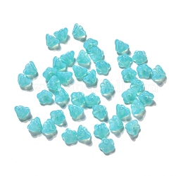 Translucent Czech Glass Beads, Flower, Turquoise, 8.5x6.5mm, Hole: 1mm