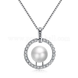 Colliers de mode avec pendentif en laiton, plat rond, avec perle d'imitation, couleur argentée, 17.7 pouce (45 cm)