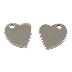 304 ciondolo tag in acciaio inossidabile con marchio a cuore, colore acciaio inossidabile, 11x10x1mm, Foro: 2 mm