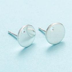 Accessoires de puces d'oreilles en 304 acier inoxydable, avec plaque plate, plat rond, couleur d'argent, 8x0.8mm, Trou: 1.2mm, pin: 0.8 mm