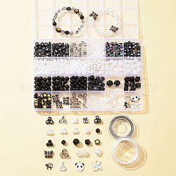 DIY Bracelet Making Kit, Including Cube & Letter & Star Acrylic & Plastic Beads, Heart & Cat & Panda 304 Stainless Steel & Alloy Enamel Pendants, Black and White, 804Pcs/set
