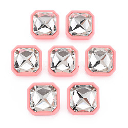 Квадратные серьги-гвоздики с кристаллами и стразами с 925 серебряной булавкой для женщин, розовые, 22.5x22.5 мм, штифты : 0.6 мм