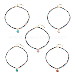 7 stücke 7 stil natürliche & synthetische gemischte edelstein tropfen anhänger halsketten set, Chakra Yoga stapelbare Halsketten für Frauen, 16.46 Zoll (41.8 cm), 1pc / style