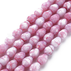 Opaque Baking Painted Glass Beads Strands, Imitation Stones, Faceted, Teardrop, Flamingo, 7.5x6mm, Hole: 1.2mm, about 53~54pcs/strand, 15.75 inch~15.94 inch(40~40.5cm)