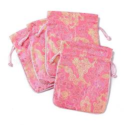 Schmuck-Geschenktüten aus Seide mit Kordelzug im chinesischen Stil, Aufbewahrungsbeutel für Schmuck, Futter zufällige Farbe, Rechteck mit Drachenmuster, rosa, 15x11.5 cm