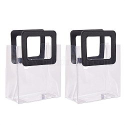 PVCレーザー透明バッグ  トートバッグ  puレザーハンドル付き  ギフトまたはプレゼント用パッケージ  長方形  ブラック  25.5x18cm  2個/セット