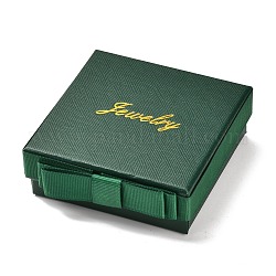 Scatole di gioielli in cartone per gioielli quadrati e parole, con fiocco e spugna, per l'orecchino, anello, confezioni regalo collane e bracciali, verde scuro, 9.5x9.3x3.4cm, formato interno: 8.4x8.4 cm