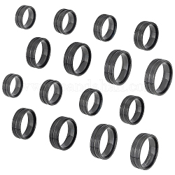 Dicosmetic 16 pz 8 taglia 316 anello per dito scanalato in acciaio inossidabile per uomo donna, elettroforesi nera, diametro interno: formato degli stati uniti 5 1/2~14 (16.1~23 mm), 2pcs / size