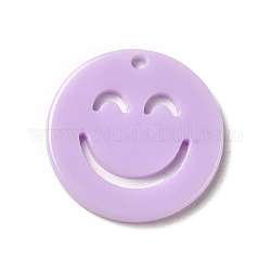Pendente acrilico opaco, piatta e rotonda con volto sorridente, lilla, 19.5x2mm, Foro: 1.4 mm