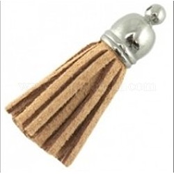 Suede Tassels, with Brass Findings, Nice for DIY Earring or Cell Phone Straps Making, Platinum, Tan, 55~65x12mm, Hole: 1.5mm