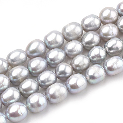Hebras de perlas de agua dulce cultivadas naturales, teñido, patata, gris claro, 7~8x6~7mm, agujero: 1 mm, aproximamente 44~46 pcs / cadena, 13.78 pulgada (35 cm)