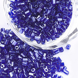 Стеклянный бисер класса а, шестигранник (два разреза), прозрачные цвета lustered, темно-синий, 1.5~2.5x1.5~2 мм, отверстие : 0.8 мм, около 2100 шт / упаковка, 450 г / мешок