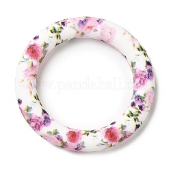 Пищевые экологически чистые силиконовые подвески, кольцо с узором розы, белые, 65x10 мм, отверстие : 4 мм