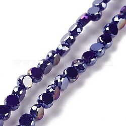 Chapelets de perles en verre électroplaqué, de couleur plaquée ab , facette, plat rond, bleu minuit, 4.5x2.5~3mm, Trou: 0.8mm, Environ 145~150 pcs/chapelet, 21.26'' (54 cm)